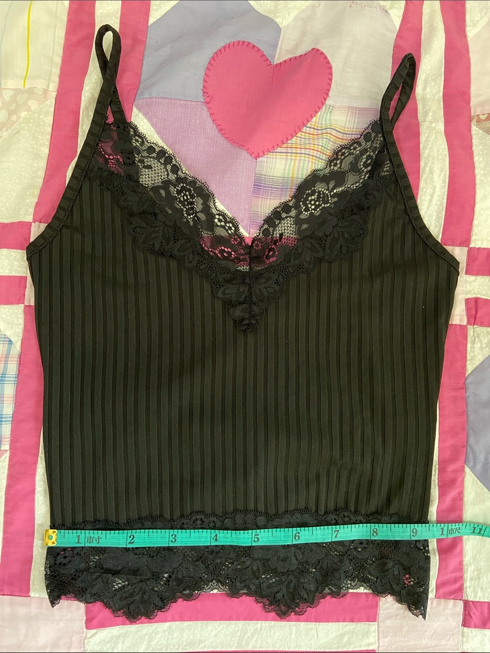 Lace Trim Ribbed Camisole Tank Top - Black